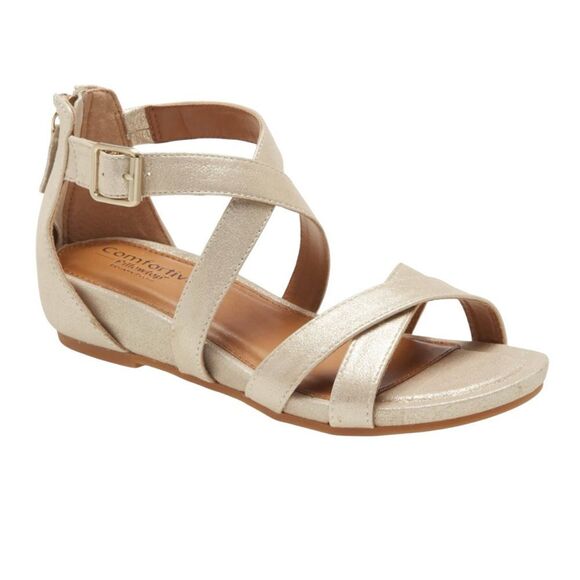 Comfortiva Melody Memory Foam Muted Gold Dusted Leather Zipper Strap Sandals 9.5 - Picture 1 of 8